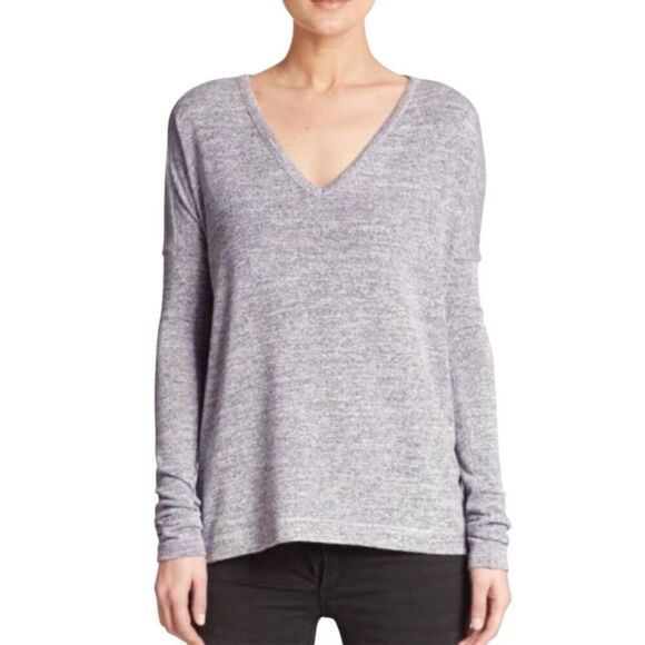 Rag & Bone S Gray Theo Long Sleeve V-Neck Tee Knit Top Minimalist Oversized - Picture 1 of 7